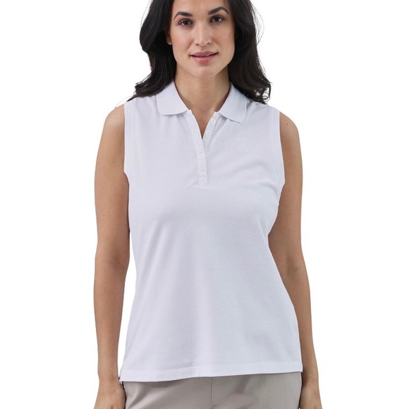 CHAPS Womens Sleeveless Polo Shirt Size Medium White New - Picture 2 of 8